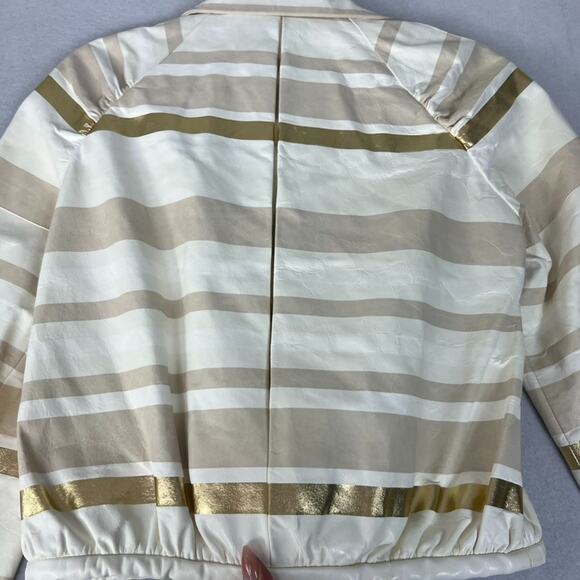 Chanel Lambskin Leather Jacket Women's Size 36 Beige & Gold Stripe Detail Zip - Picture 8 of 16